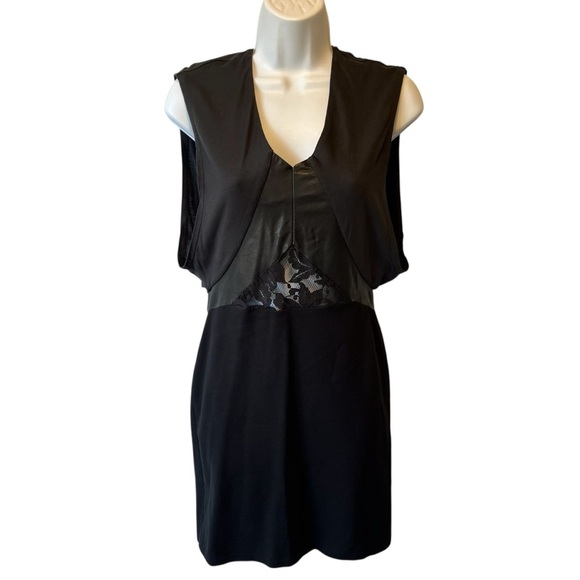 All Saints Dresses & Skirts - All Saints Mini sleeveless dress US 4 Black Leather Lace V-neck Full zip back